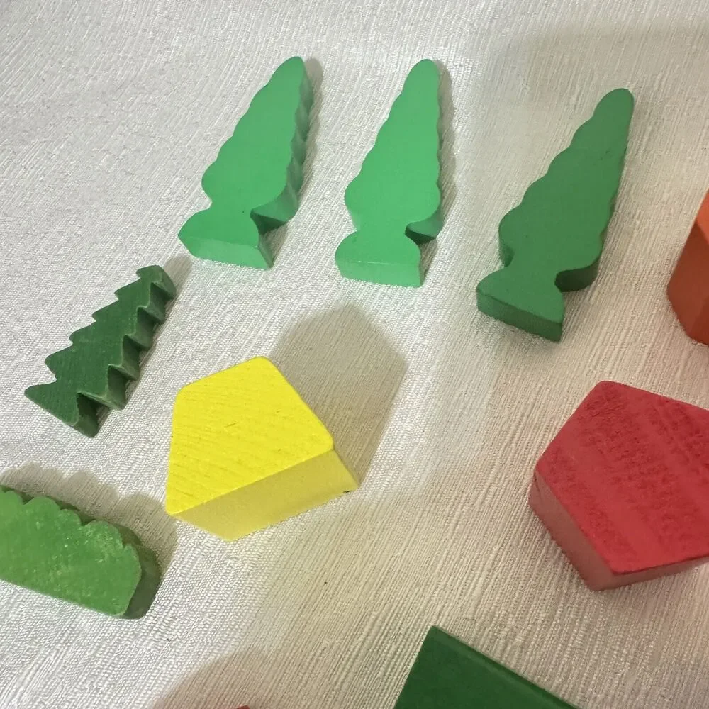 Vtg Lot‎ Childrens Multi-Color Wooden Building Blocks Animals People Montessori